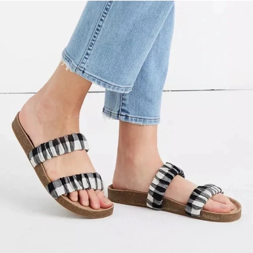 Madewell Loretta Gingham Check Slide Sandals size 8‎